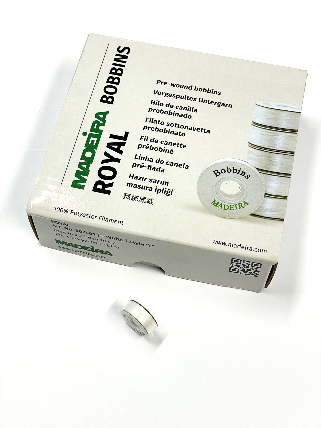 MADEIRA Bobbins Royal No. 150 Karton 144St. weiß MADEIRA Bobbins Royal No. 150 Karton 144St. weiß